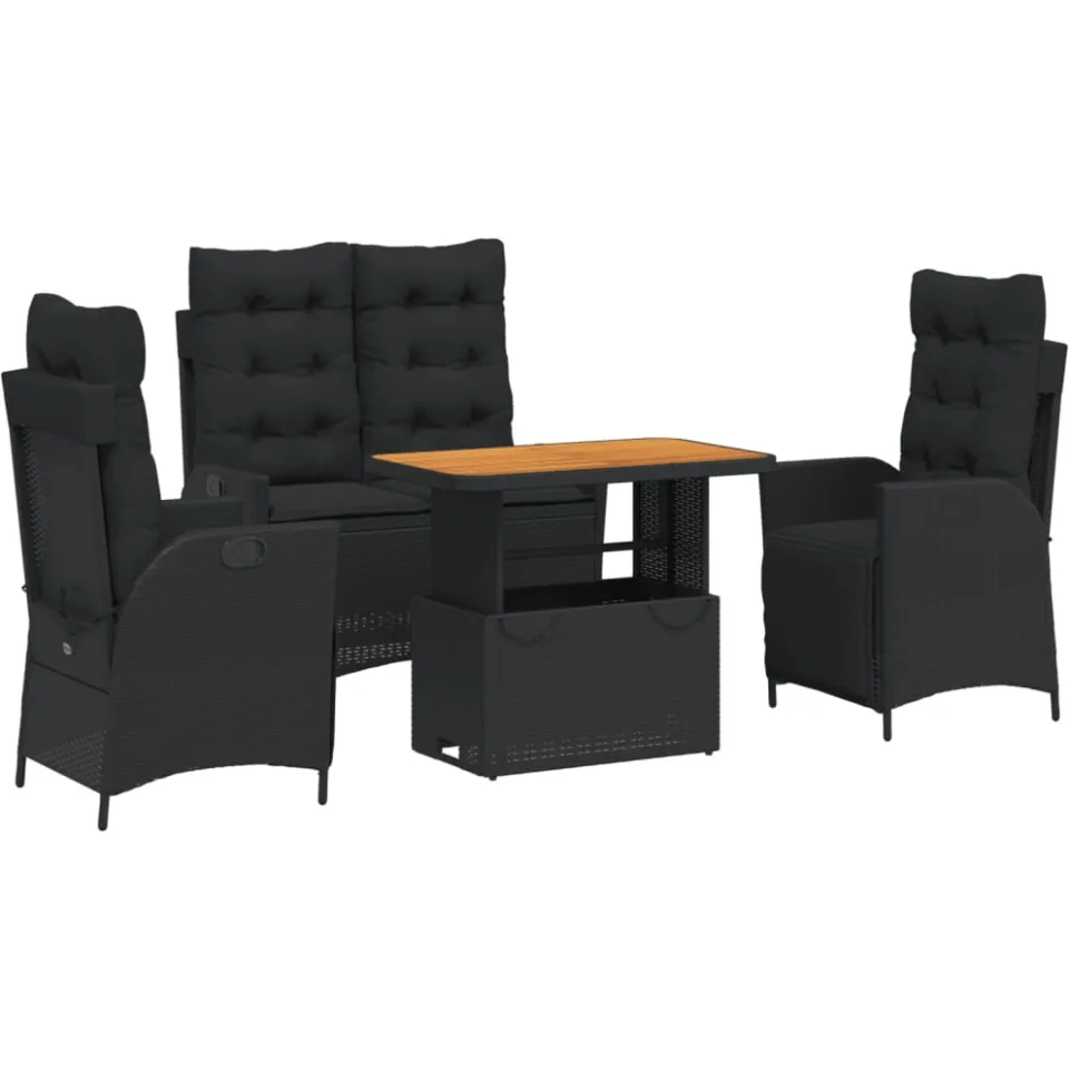 vidaXL 4-delige Tuinset met kussens poly rattan zwart, foto 3
