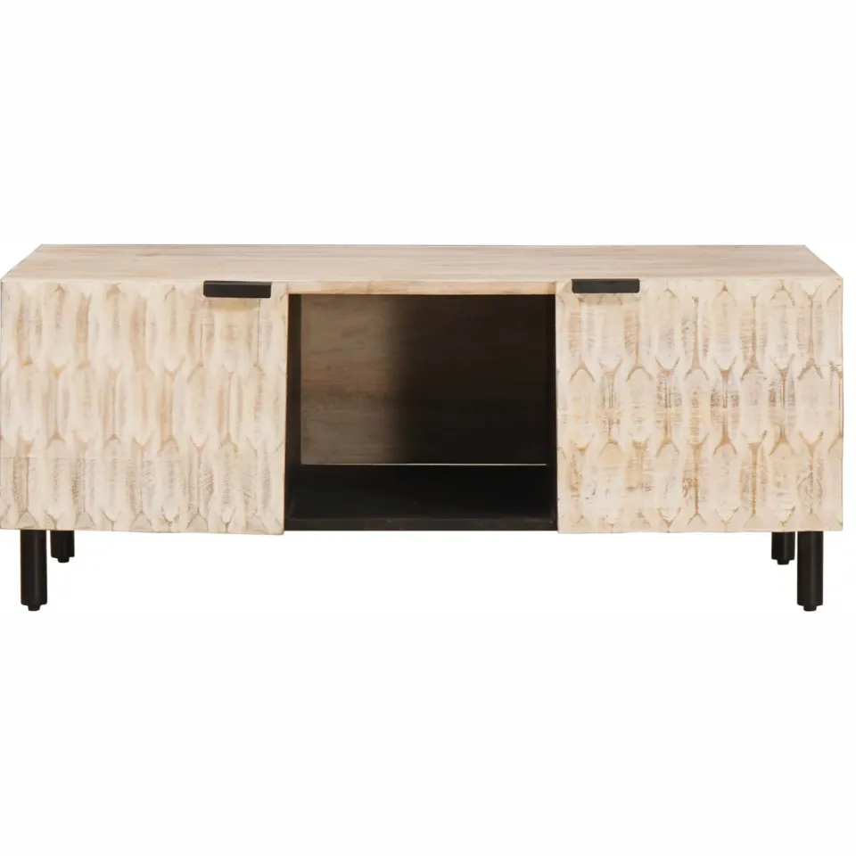 vidaXL Salontafel Wit 100 x 54 x 40 cm Massief Mango Hout, foto 3