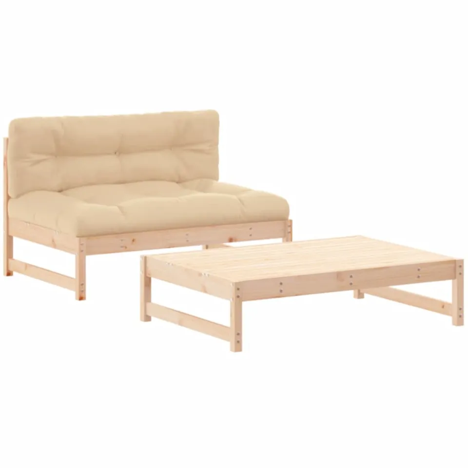 vidaXL 2-delige Loungeset met kussens massief grenen Bruin