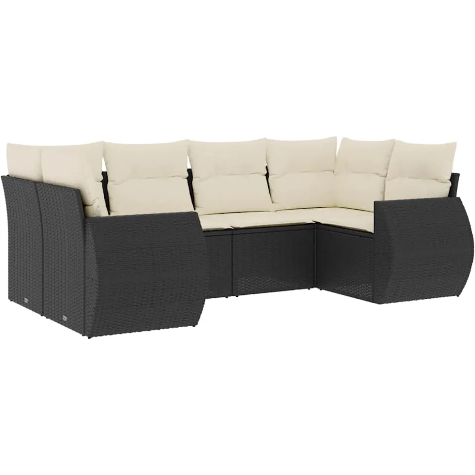 vidaXL 6-delige Loungeset met kussens poly rattan zwart, foto 3
