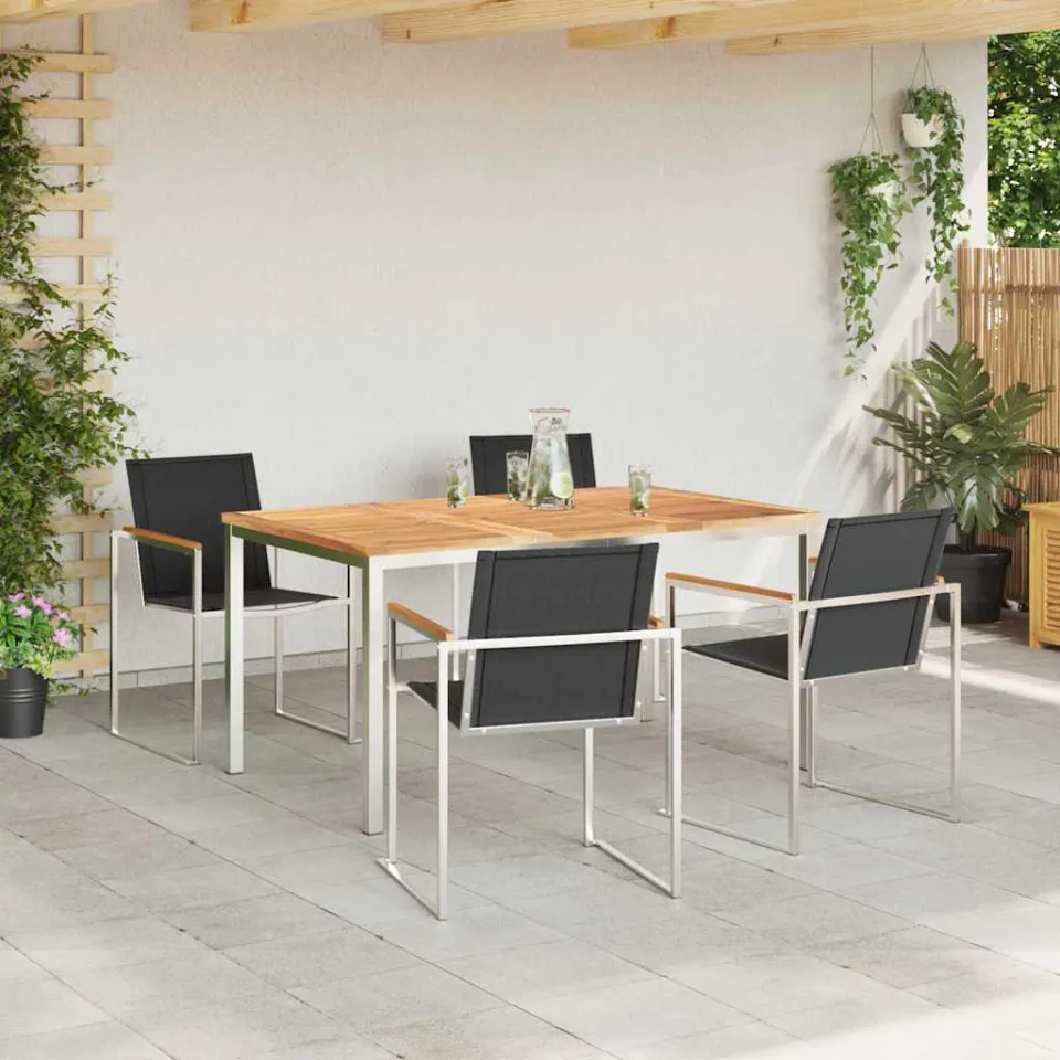 vidaXL Tuin eettafelset 5 st Massief Teakhout en RVS, foto 3