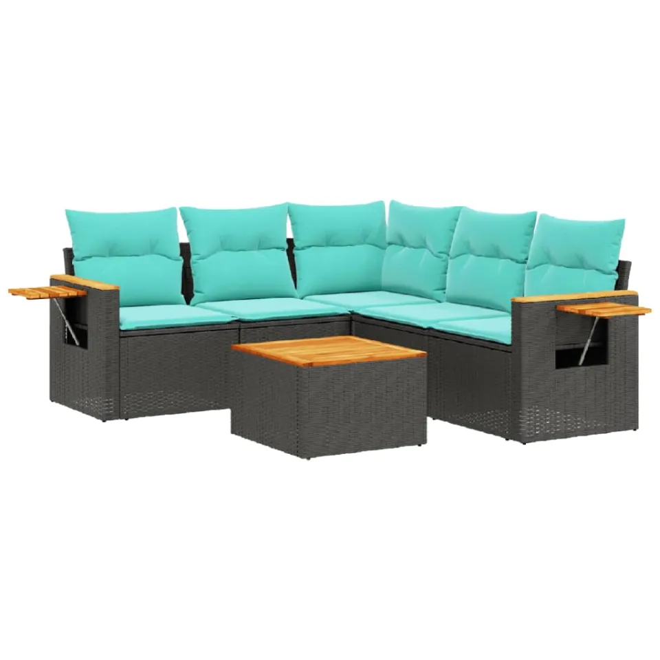 vidaXL 6-delige Loungeset met kussens poly rattan zwart, foto 3