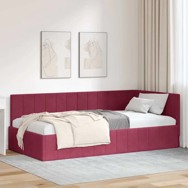 vidaXL Hoekbedframe Wijnrood 90 x 200 cm fluweel