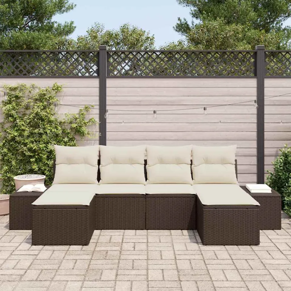 vidaXL Tuin Sofa Set 4 st Bruin en Crème poly rattan, foto 3