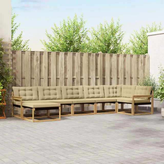 vidaXL Buiten bankenset 7 st 7-zits Wit en Beige Massief Acaciahout