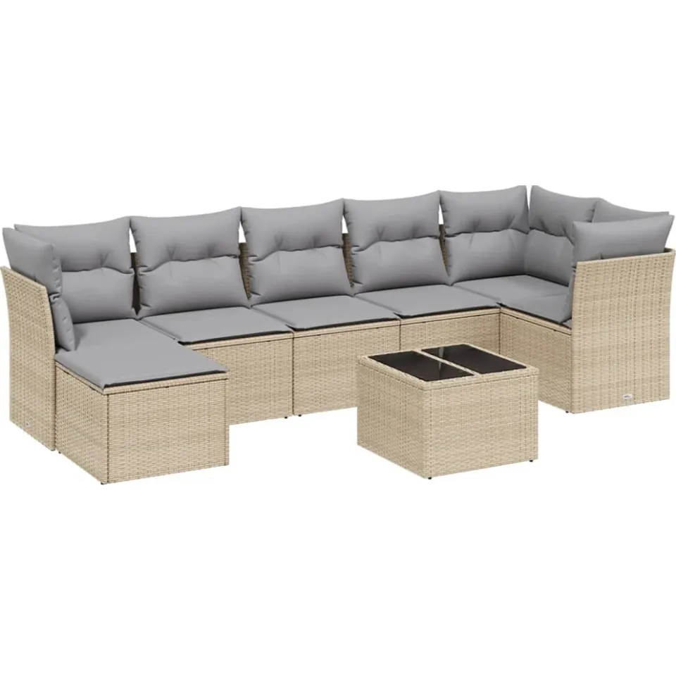 vidaXL 8-delige Loungeset met kussens poly rattan gemengd beige