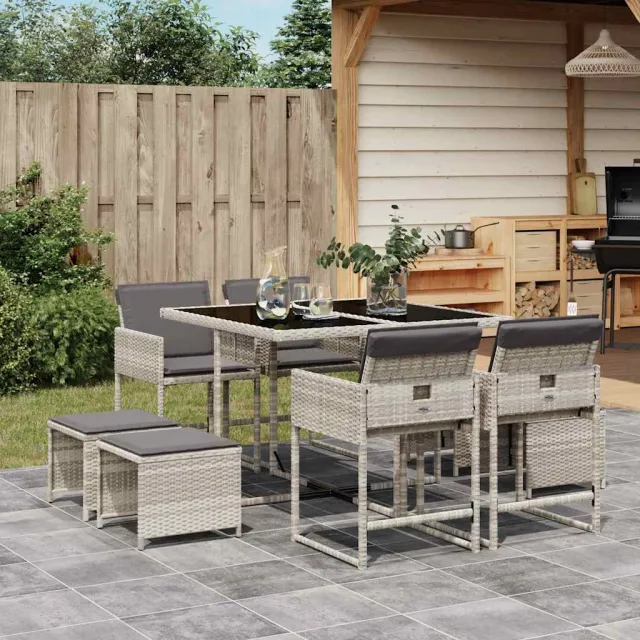 vidaXL 9-delige Tuinset met kussens poly rattan lichtgrijs grijs, foto 2