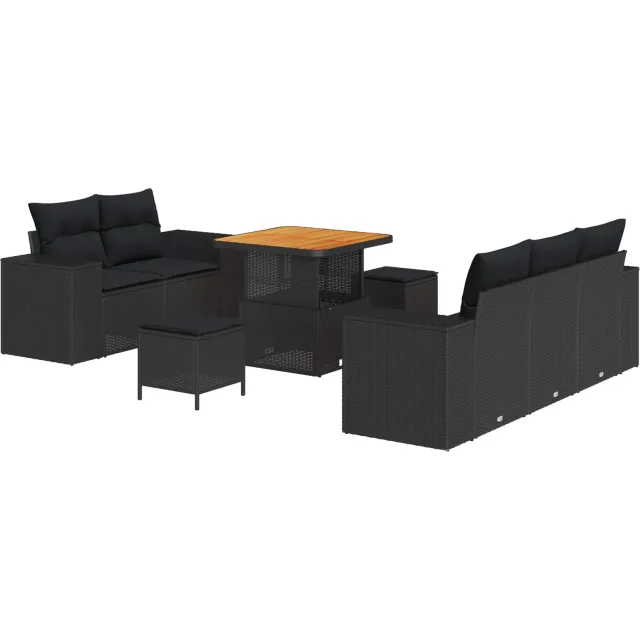 vidaXL Tuinbankenset 8 pcs Zwart poly rattan