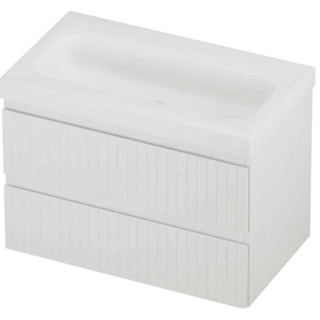 Proline Haga Badmeubelset Polystone Mezza Zonder Kraangat Gefreesd 80x46x58 cm Mat White Mat Wit