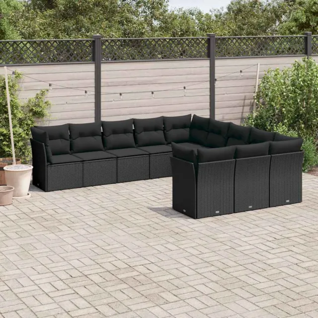vidaXL 11-delige Loungeset met kussens poly rattan zwart, foto 2