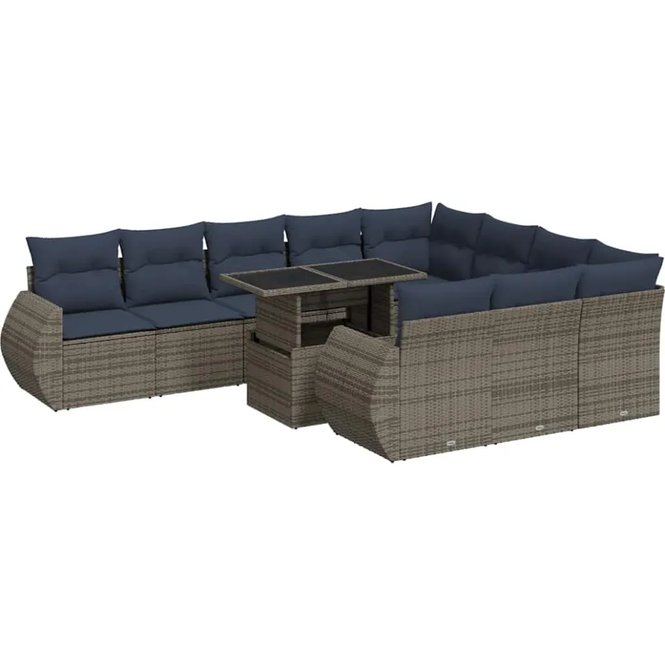 vidaXL 11-delige Loungeset met kussens poly rattan acacia grijs, foto 3