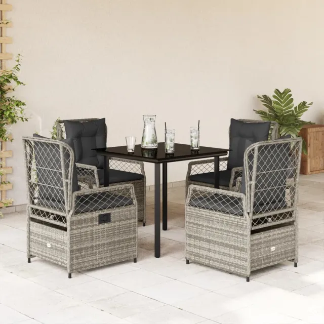 vidaXL 5-delige Tuinset met kussens poly rattan grijs, foto 2