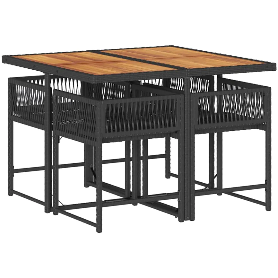 vidaXL 5-delige Tuinset met kussens poly rattan zwart, foto 4
