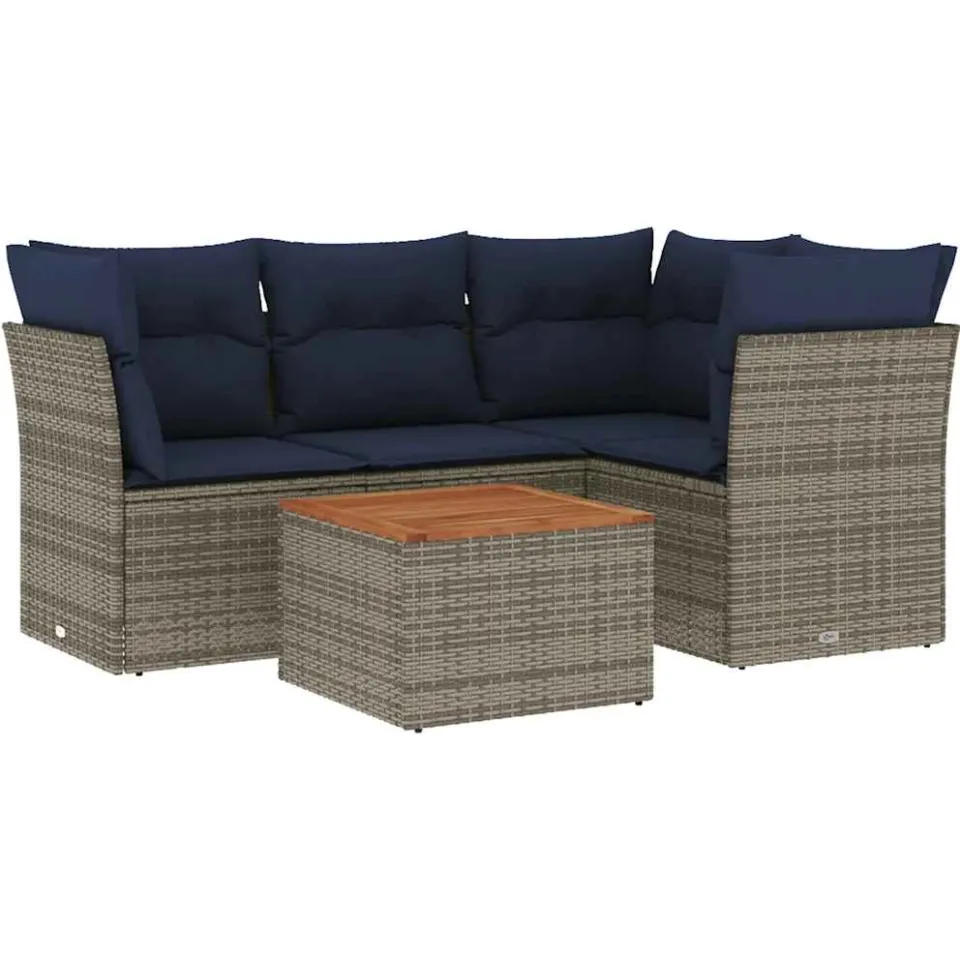 vidaXL 5-delige Loungeset met kussens poly rattan grijs, foto 3