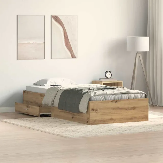 vidaXL Bedframe met lade Artisan Eiken 90 x 200 cm Bewerkt hout Bruin