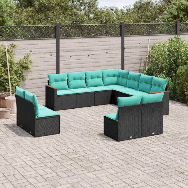 vidaXL 11-delige tuinbankset met kussens, zwart polyrotan, foto 2