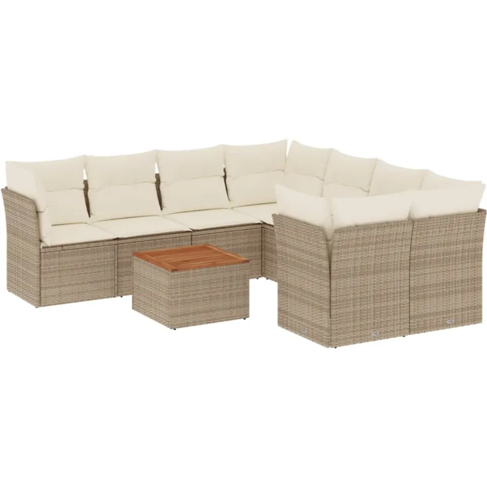 vidaXL 9-delige Loungeset met kussens poly rattan beige, foto 3