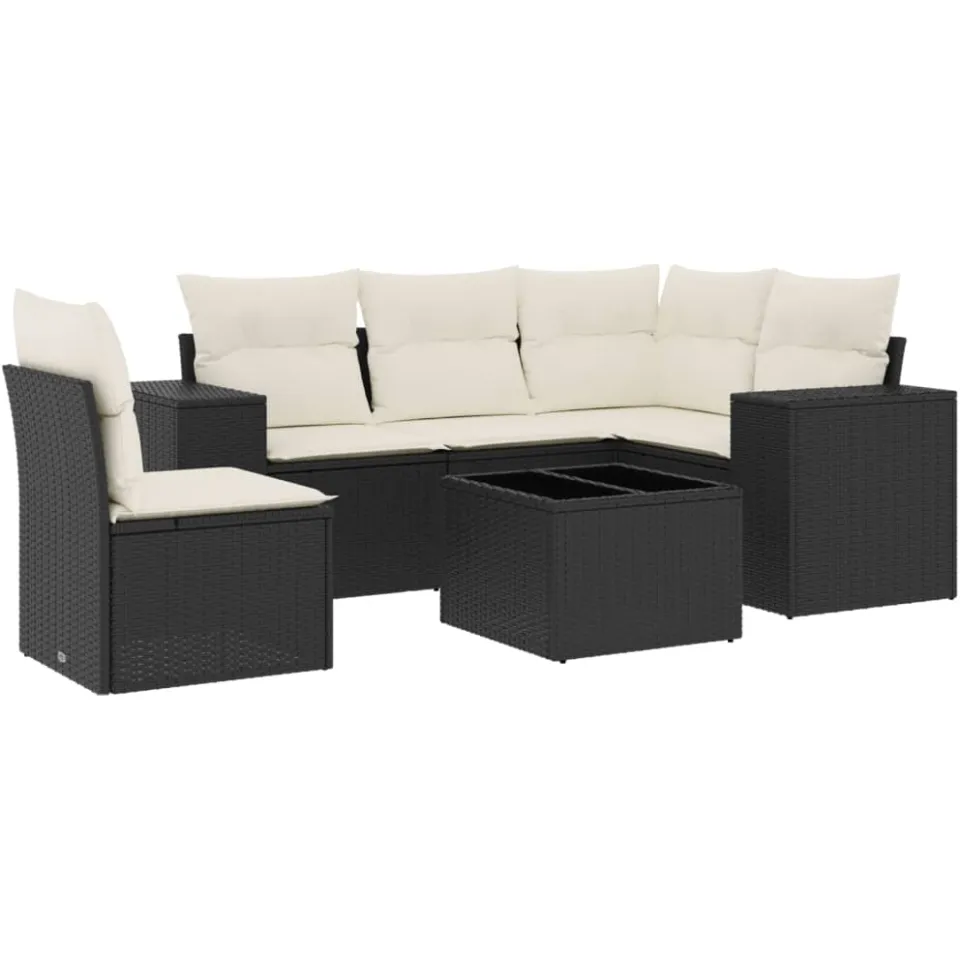 vidaXL 6-delige Loungeset met kussens poly rattan zwart
