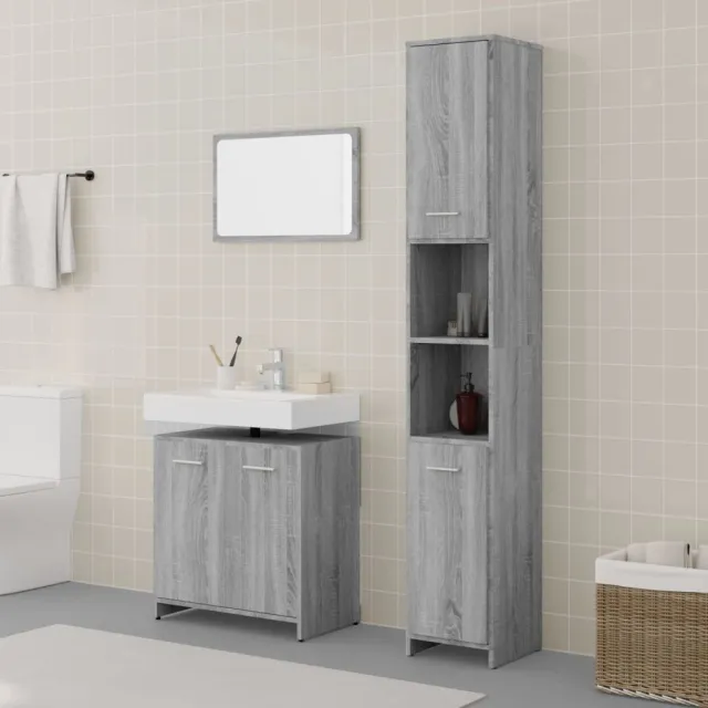 vidaXL 3-delige Badkamermeubelset bewerkt hout grijs sonoma eikenkleur, foto 2