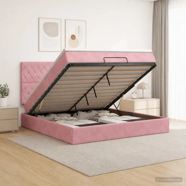 vidaXL Ottoman bed met matras met hoofdeinde Roze 160 x 200 cm Fluweel