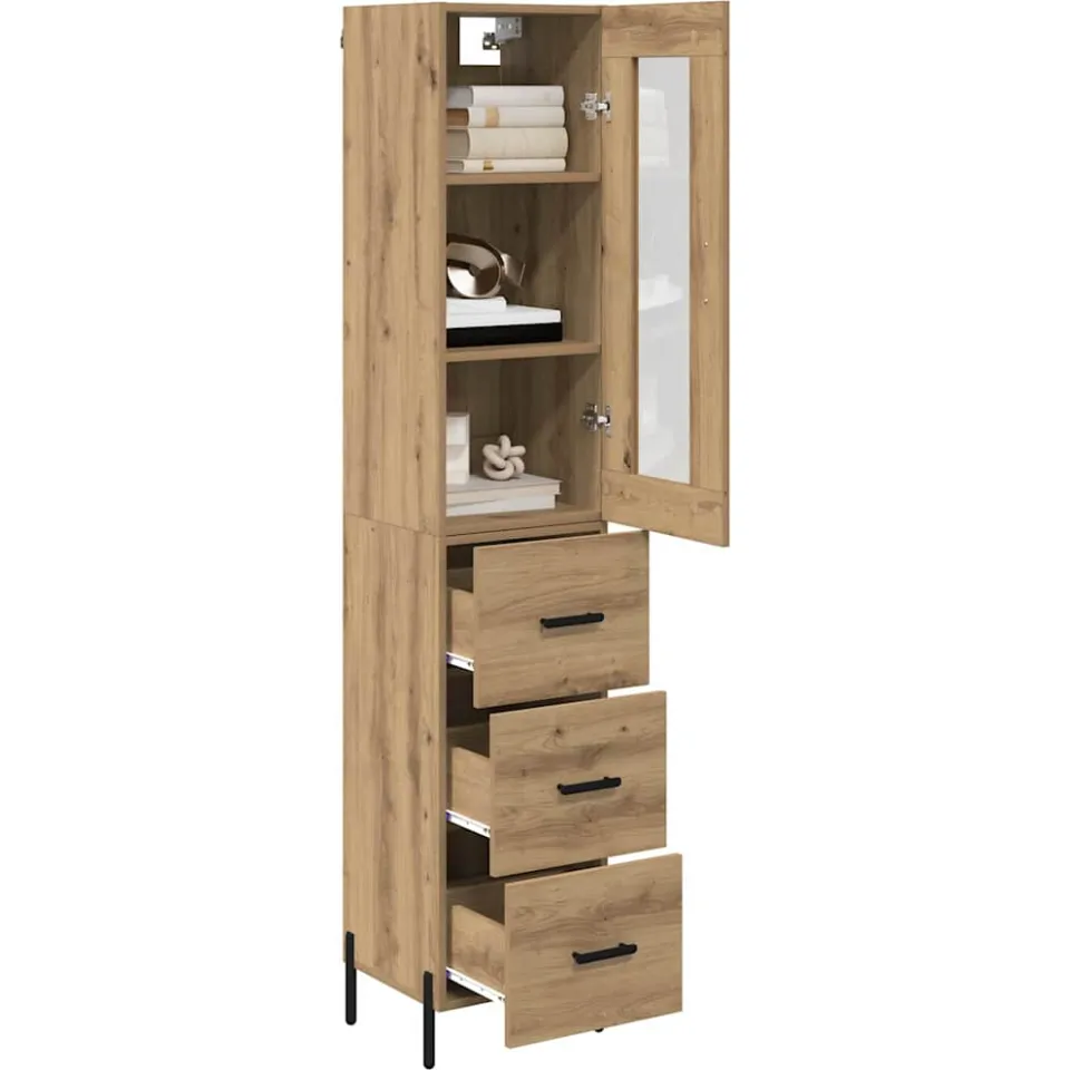 vidaXL Highboard Artisan Eiken 34,5 x 34 x 180 cm Bewerkt hout Bruin