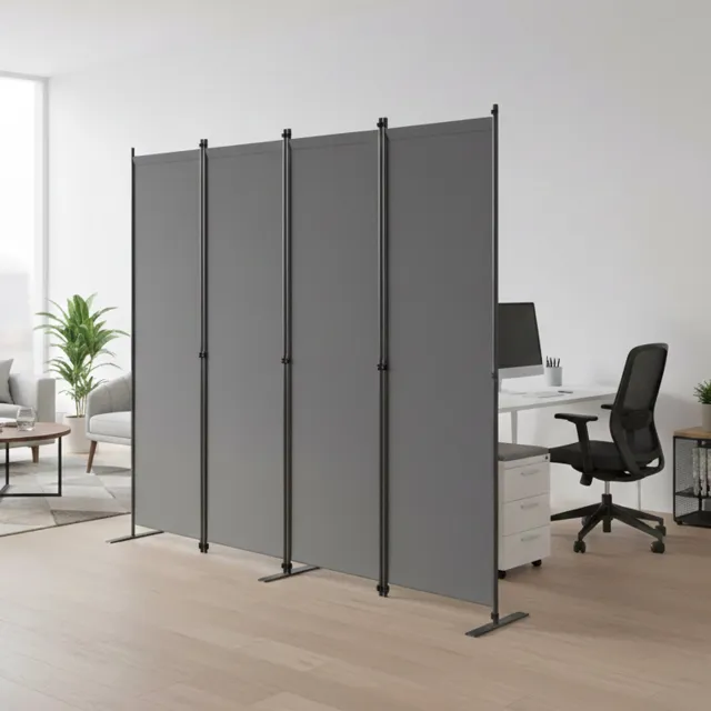 HAUSS SPOLE Kamerscherm Opvouwbaar – 4 Panelen – 204 x 180 cm – IJzer en Oxfordweefsel – Donkergrijs – Voor Binnenruimtes – Met Antislipvoeten