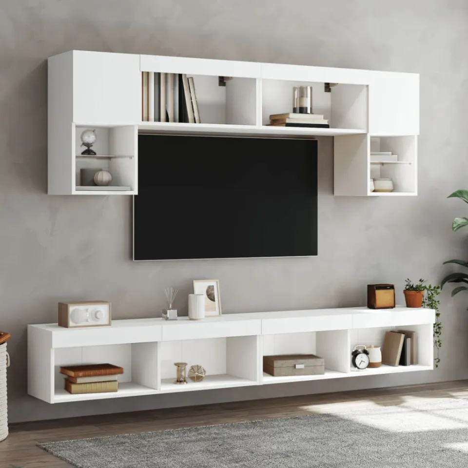 vidaXL 6-delige Tv-wandmeubelset met LED-verlichting bewerkt hout wit, foto 2