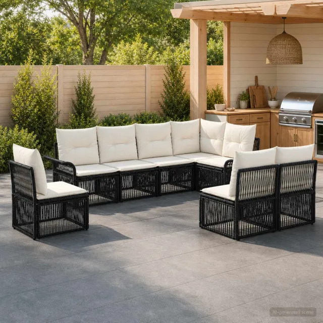 vidaXL Tuinbankenset 8 st 8-zits Zwart poly rattan