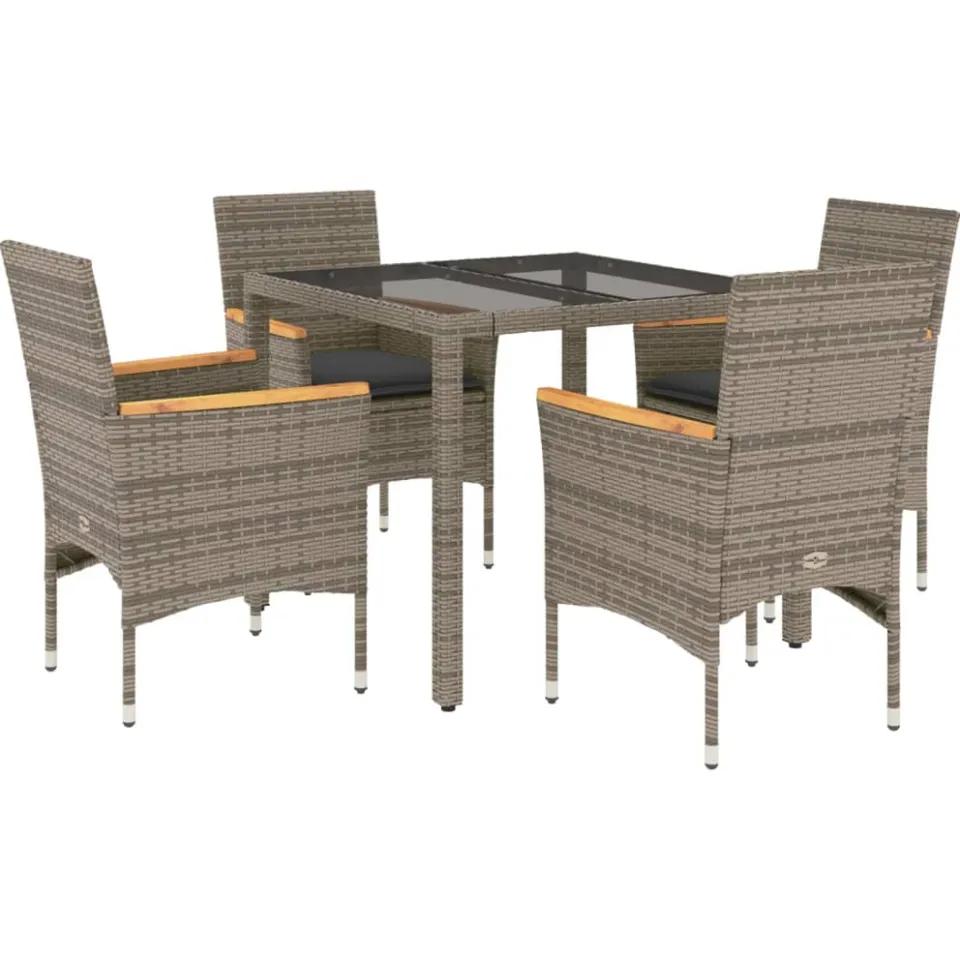vidaXL 5-delige Tuinset met kussens poly rattan en glas grijs, foto 3