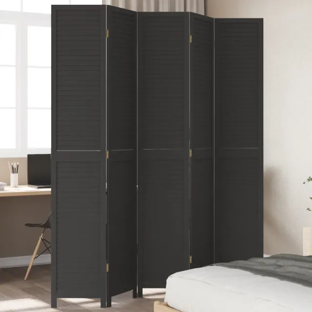 vidaXL Kamerscherm met 5 panelen massief paulowniahout zwart, foto 2