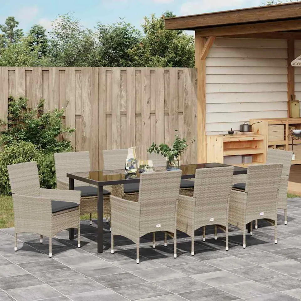 vidaXL Tuin eettafelset 9 st Lichtgrijs poly rattan, foto 3