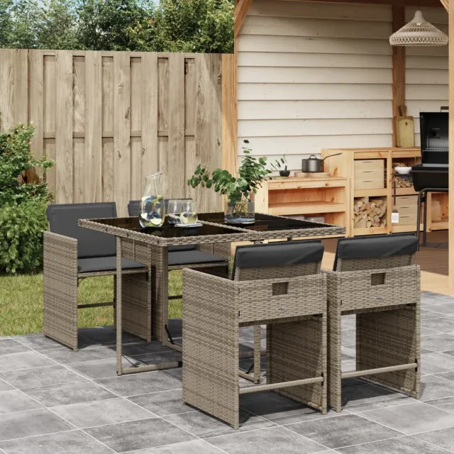 vidaXL 5-delige Tuinset met kussens poly rattan grijs, foto 2