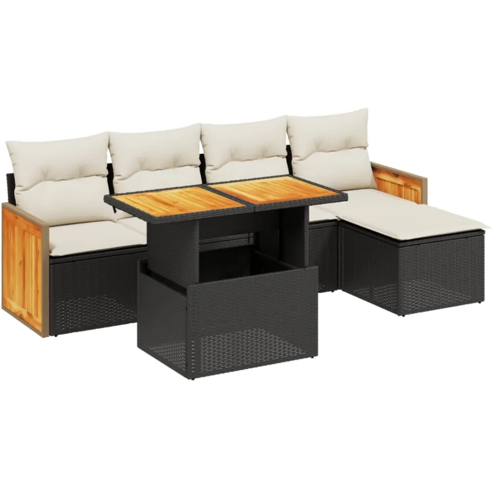 vidaXL 6-delige Loungeset met kussens poly rattan zwart