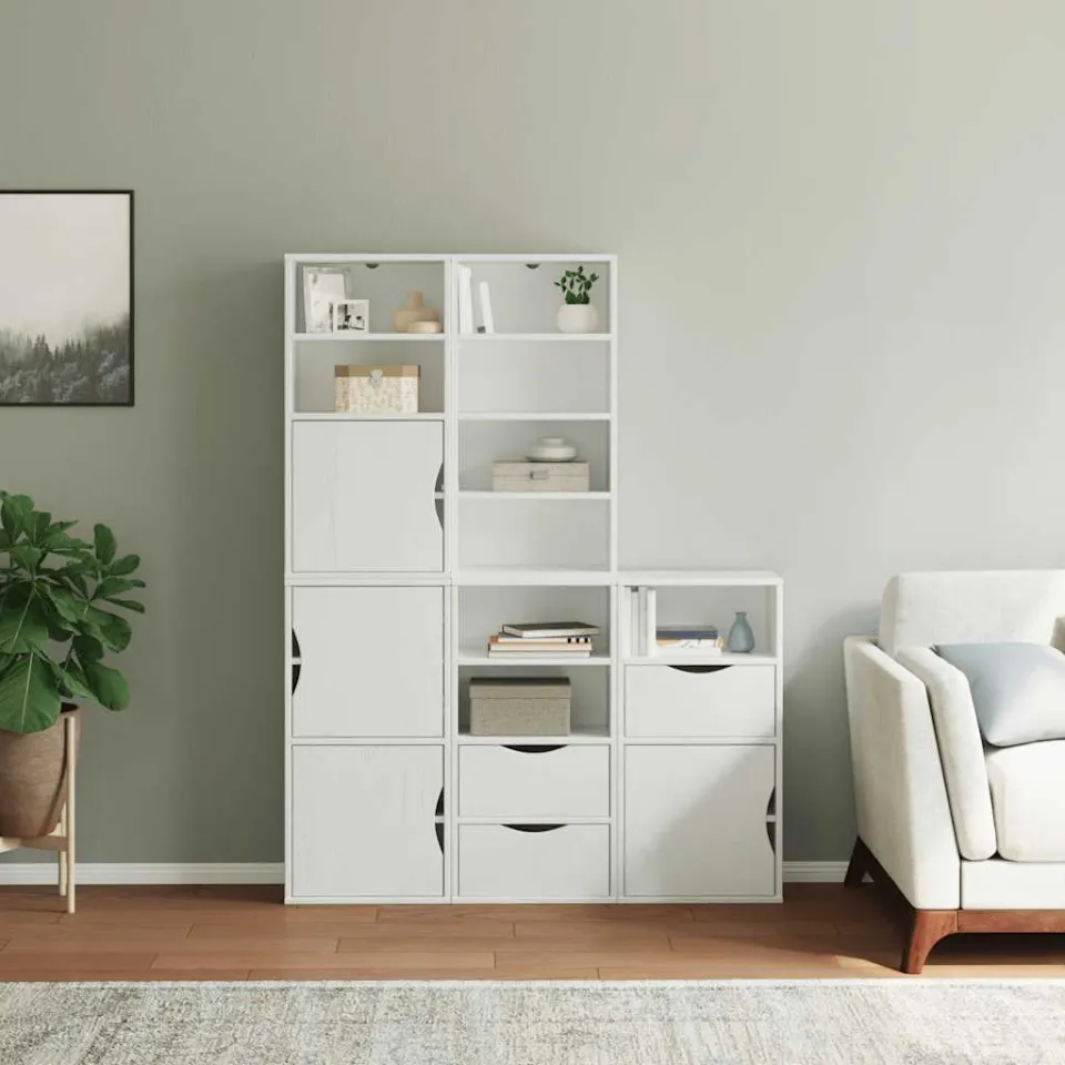vidaXL Bijzetkasten 5 st ODDA 40x24x79 cm massief grenenhout wit, foto 3
