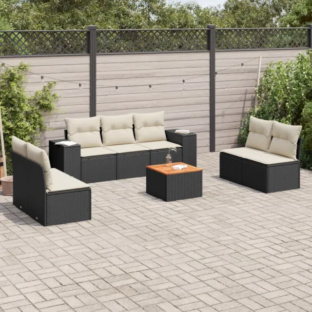 vidaXL 8-delige Loungeset met kussens poly rattan zwart, foto 2