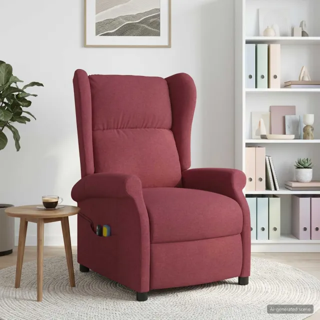 vidaXL Elektrische massage fauteuil met hoge rugleuning Wijnrood Stof, foto 2