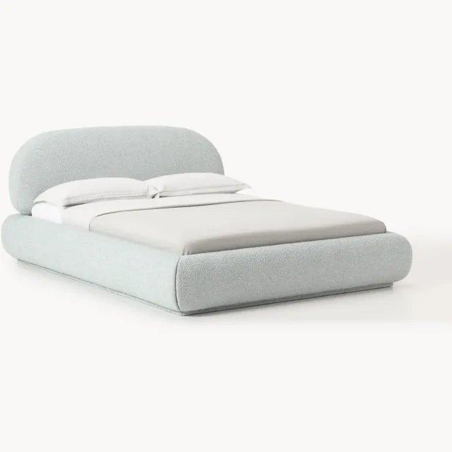Westwing Collection Bouclé gestoffeerd bed Alba Lichtblauw