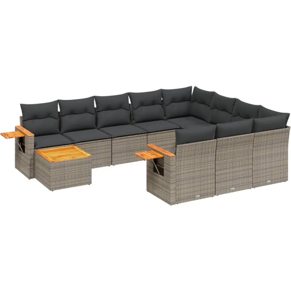 vidaXL 11-delige Loungeset met kussens poly rattan grijs, foto 3