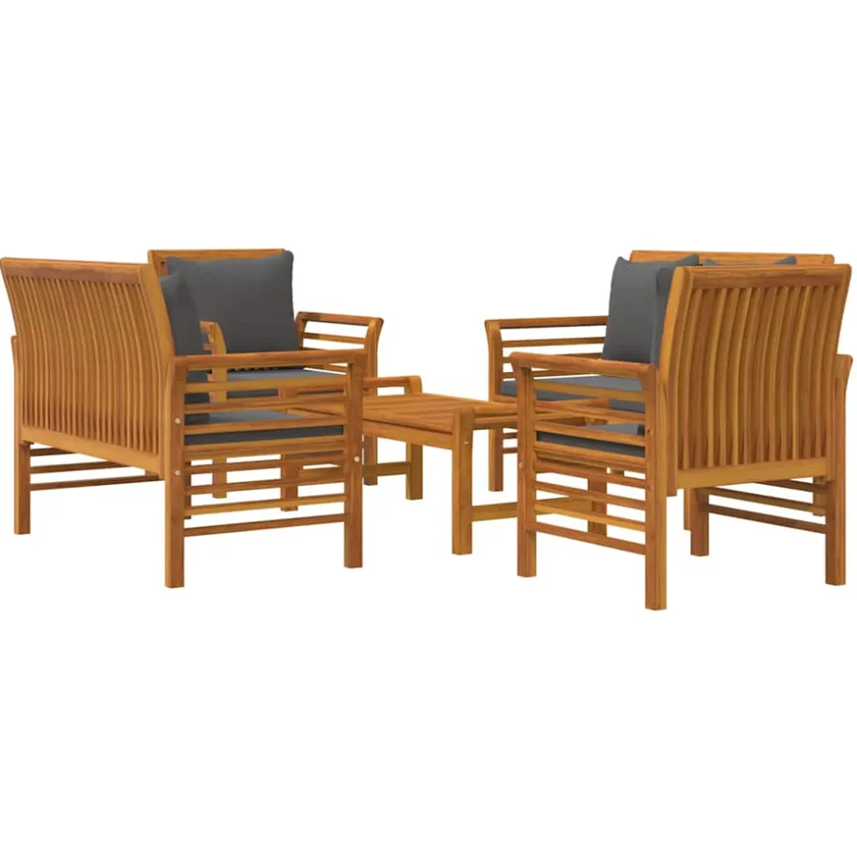 vidaXL 5-delige Loungeset met kussens massief acaciahout Bruin