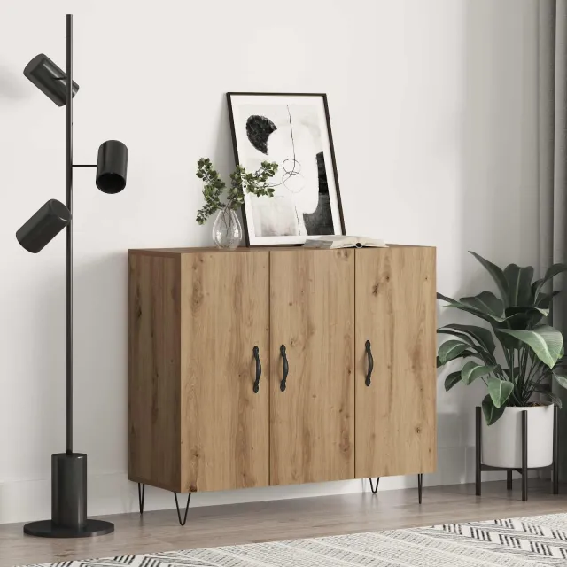 vidaXL Dressoir Artisan Eiken 90 x 32,5 x 80 cm Bewerkt hout Beige