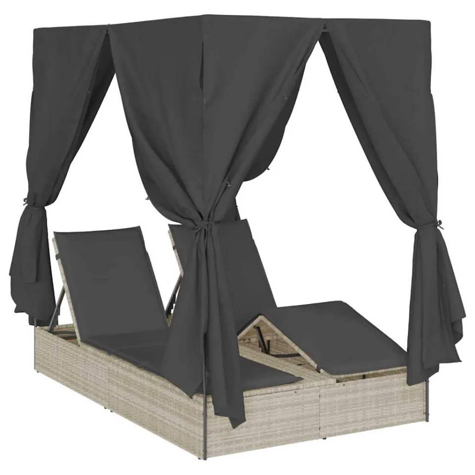 vidaXL Dubbele ligbed Lichtgrijs poly rattan