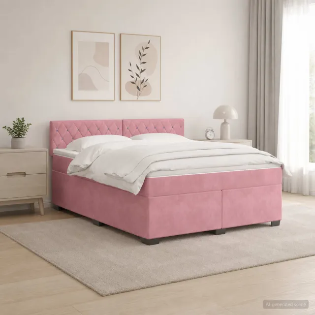 vidaXL Boxspring Bed met Matras en LED Roze 160 x 200 cm fluweel