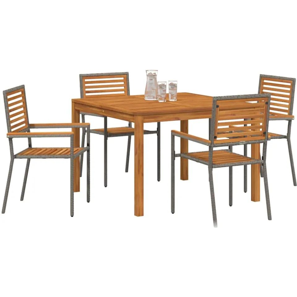 vidaXL Tuin eettafelset 5 st Grijs Massief Acaciahout, foto 2