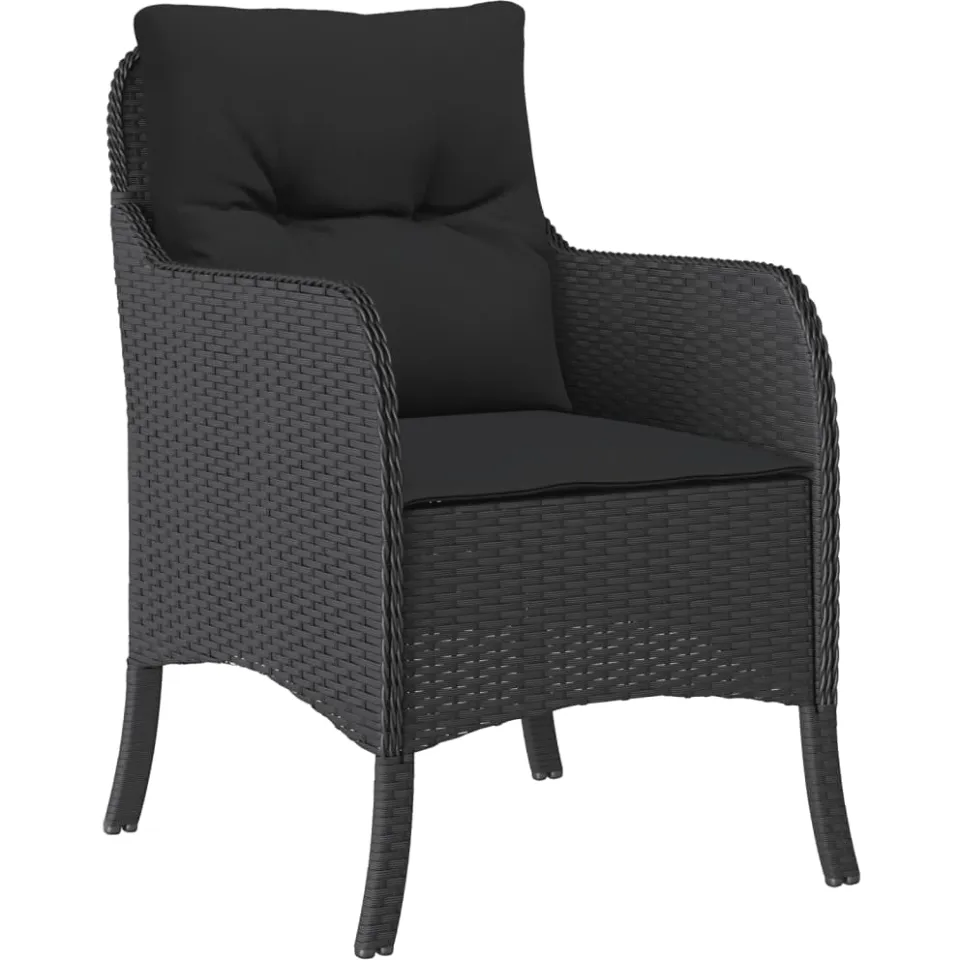vidaXL 5-delige Tuinset met kussens poly rattan zwart