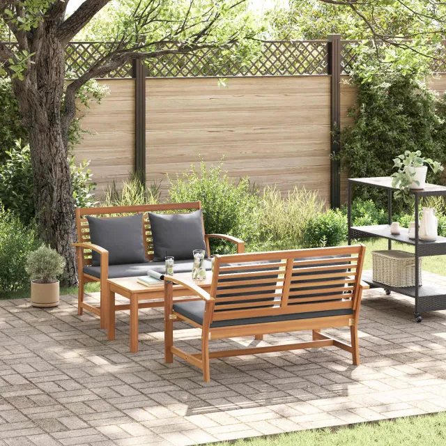 vidaXL Tuinbankenset 3 st Naturel Massief Teakhout Bruin