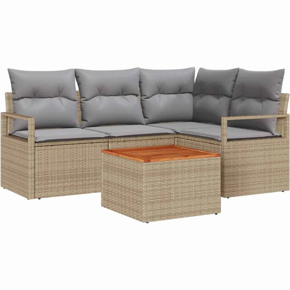 vidaXL Tuinbankenset 5 st Beige poly rattan, foto 3
