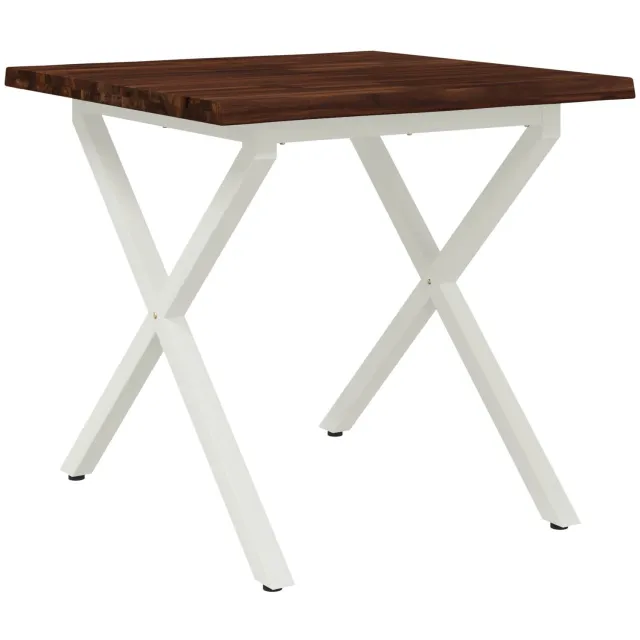 vidaXL Eettafel - met - levendige - rand - 80 - x - 80 - x - 75 - cm - Massief - Acacia - Hout Donkerbruin en Wit