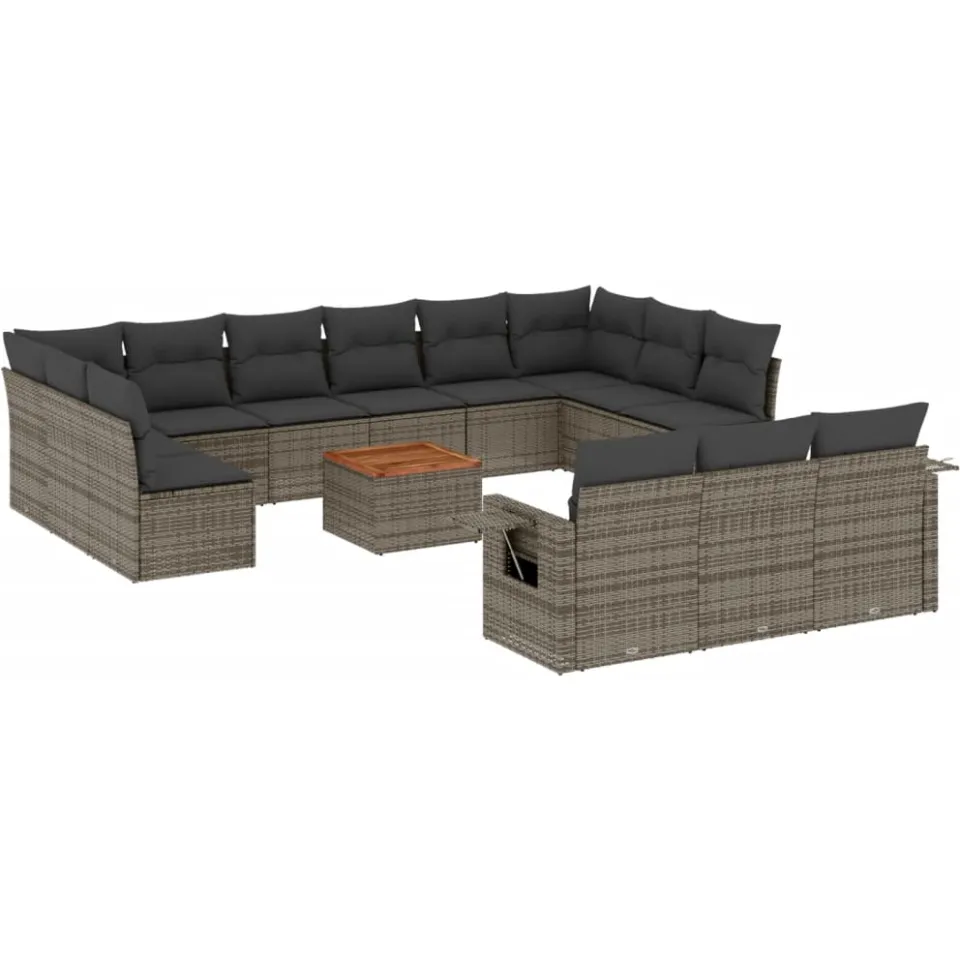vidaXL 14-delige Loungeset met kussens poly rattan grijs, foto 3