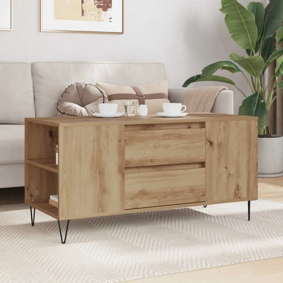 vidaXL Salontafel Artisan Eiken 102 x 44,5 x 50 cm Bewerkt hout, foto 3