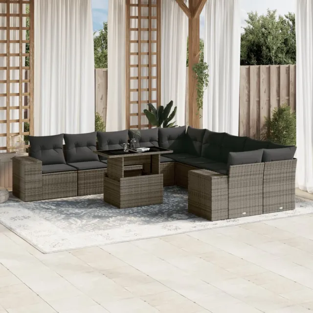 vidaXL 11-delige Loungeset met kussens poly rattan grijs, foto 2